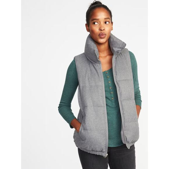 Old Navy Textured Frost-Free Zip Up Mock Neck Outdoor Puffer Vest Gray M - Picture 1 of 11